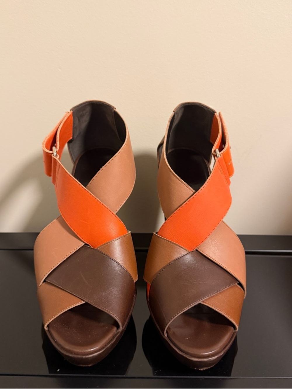 Hermes Tricolor Leather Platform Sandals in Orange, Tan & Brown - Picture 3 of 7